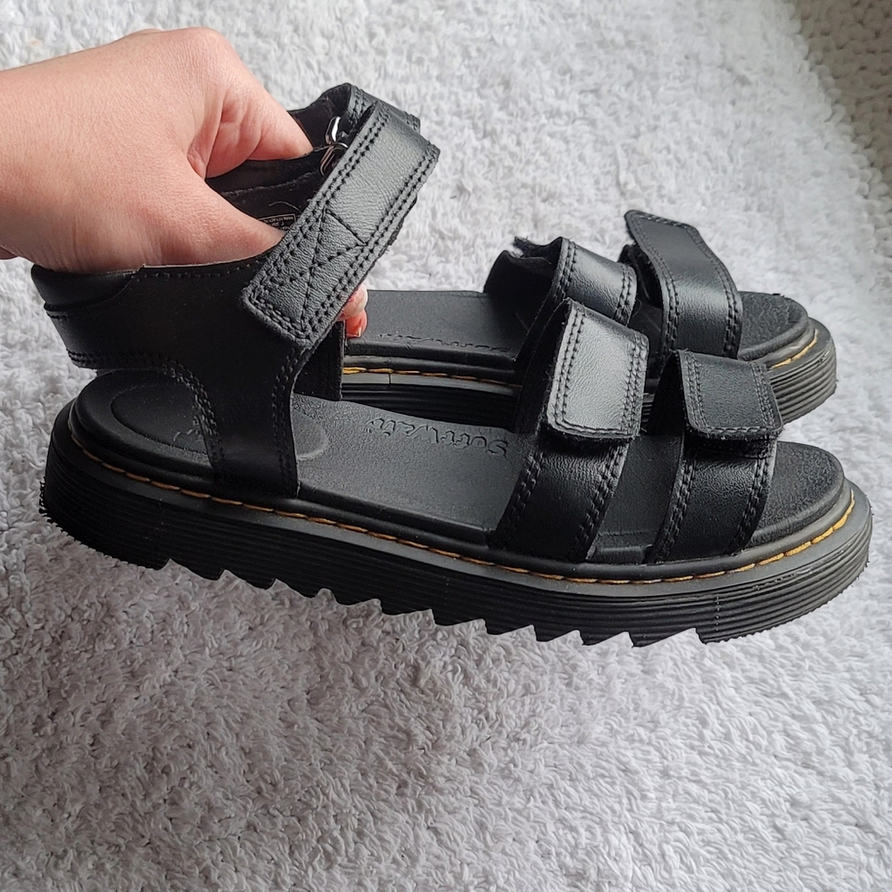 Dr. Martens Black Leather Platform Velcro Sandals